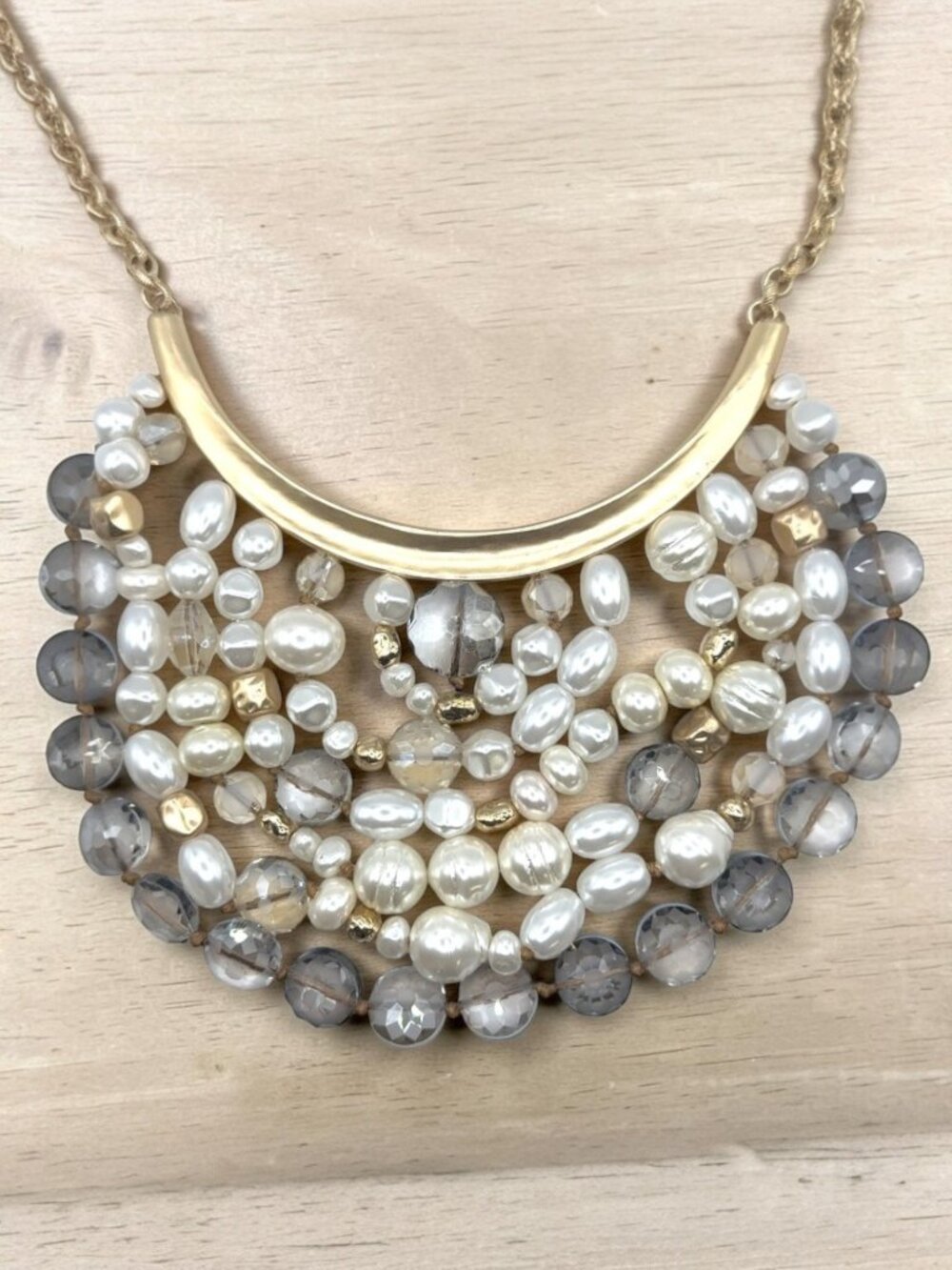 Chico's Gold-Tone Faux Pearl and Crystal Bib Necklace